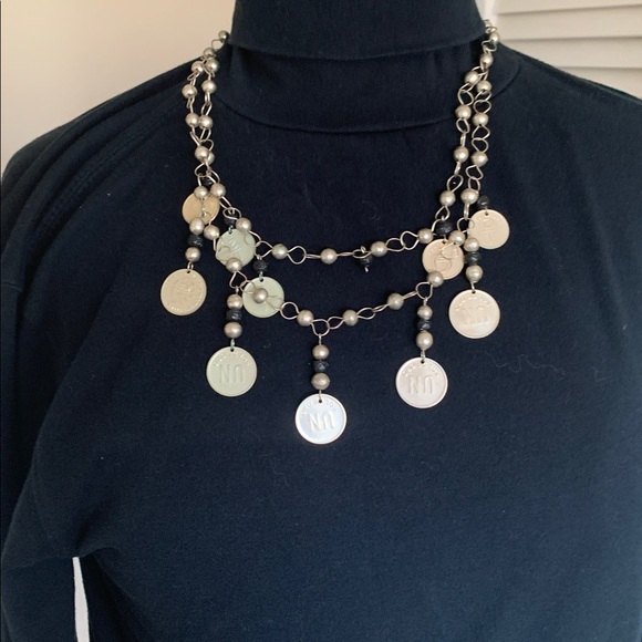 Elegant silver and Black Coin Necklace, 22” long - Picture 1 of 5